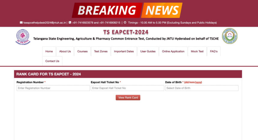 TS EAMCET 2024 Results Announced: Check Your Scores at eapcet.tsche.ac.in, direct Link below.